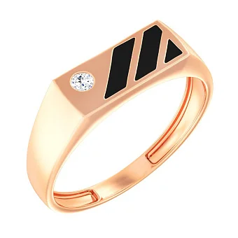 Печатка з червоного золота з діамантом і емаллю (арт. К170079010ч)