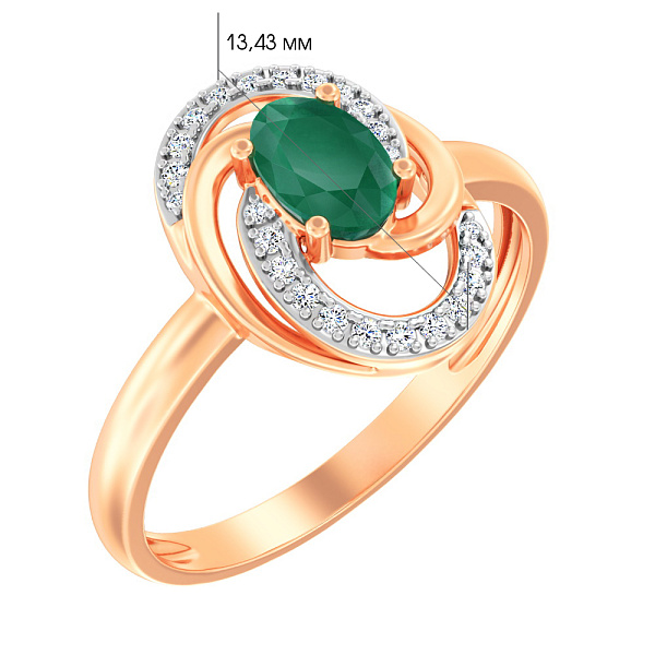 Золотое кольцо с изумрудом и бриллиантами (арт. К011050и) – изображение 2