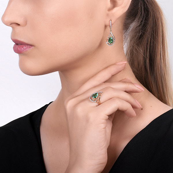 Золотые серьги с кварцем и фианитами (арт. 110419Пз) – изображение 2