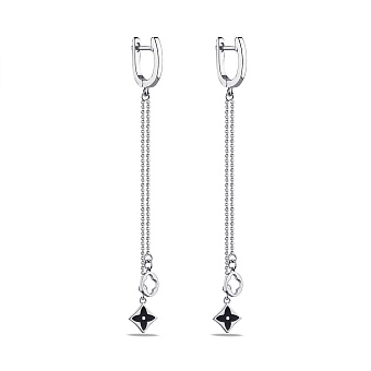 Фото Серебряные серьги-подвески с черной эмалью (арт. 7502/4443еч)