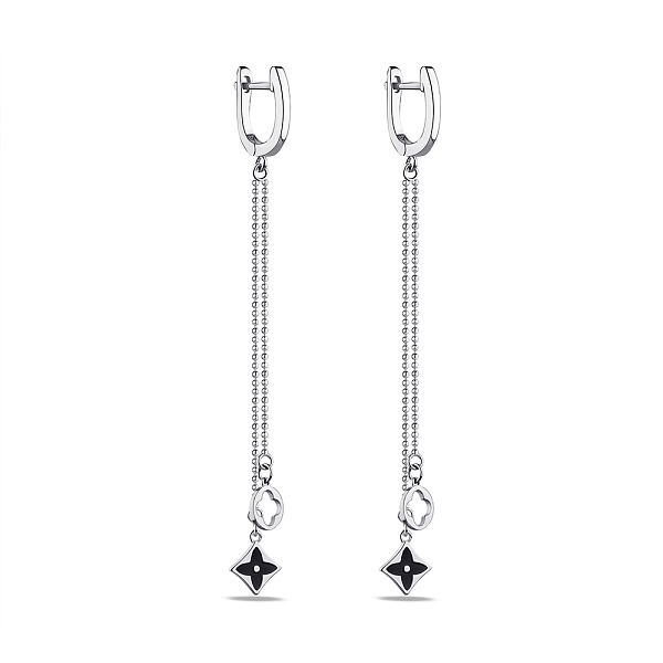 Серебряные серьги-подвески с черной эмалью (арт. 7502/4443еч) – изображение 1