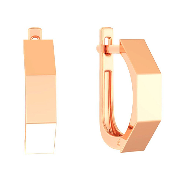 Золотые серьги в красном цвете металла  (арт. 111186) – изображение 1