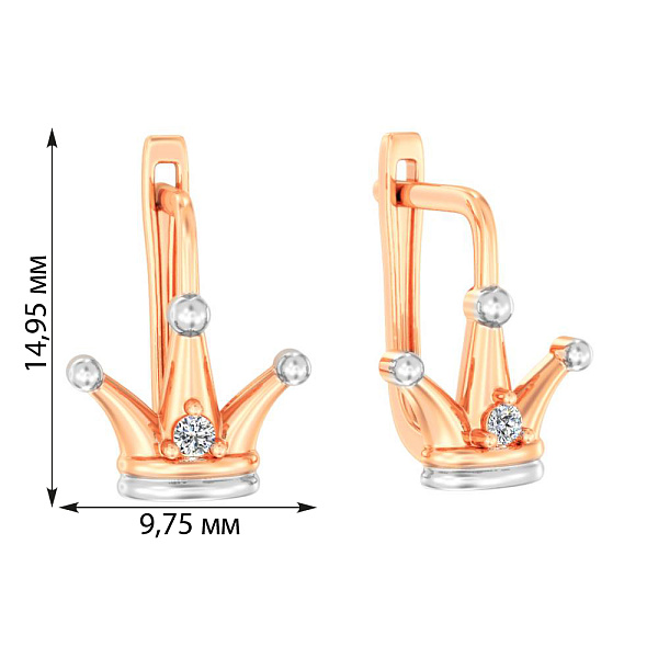Золоті сережки Корона в червоному кольорі металу (арт. 110818) – зображення 4