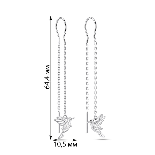 Серебряные серьги-протяжки с фианитами (арт. 7502/10359) – изображение 2