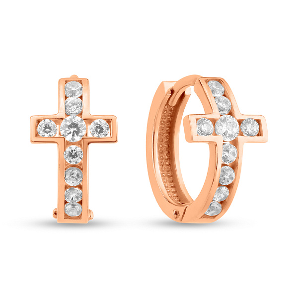 Серьги Крестики из золота с фианитами (арт. 1091545) – изображение 1