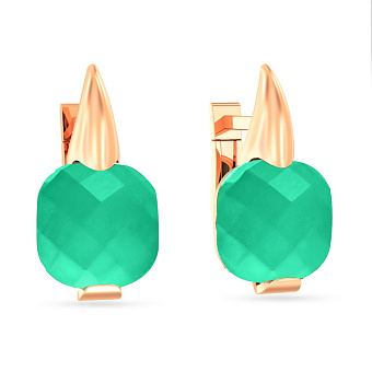 Фото Золотые сережки в красном цвете металла с хризопразом (арт. 110257Пхг)