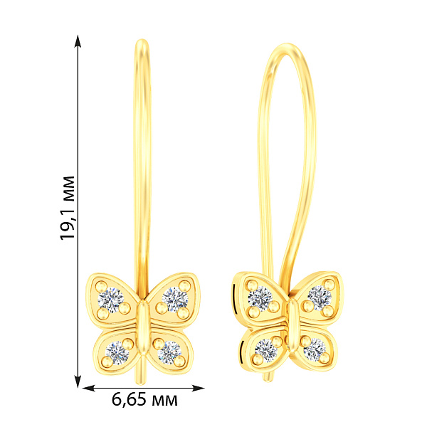 Золотые детские серьги "Бабочки" с фианитами (арт. 110281ж) – изображение 2