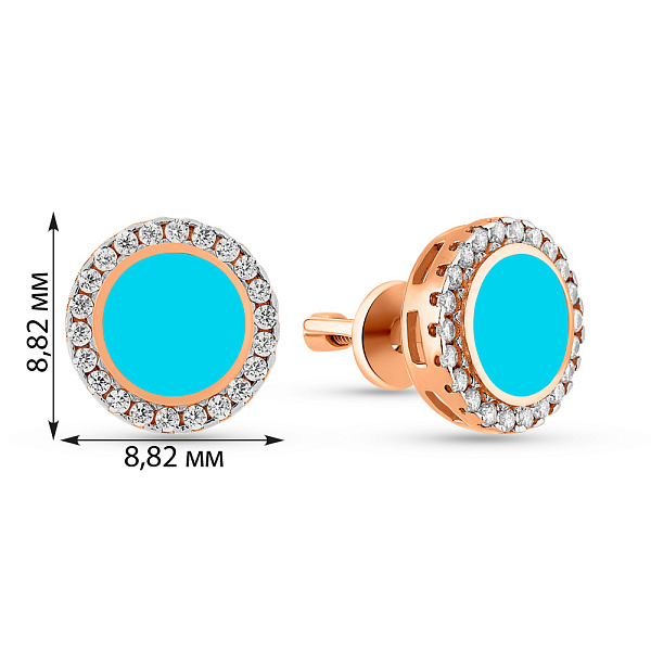 Золотые серьги пусеты Лýна с эмалью и фианитами (арт. 110327ет) – изображение 2