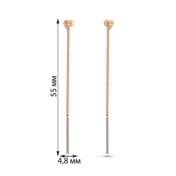 Серьги протяжки из золота Сердце с фианитами (арт. 101738) – изображение 4