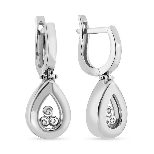 Золотые сережки-подвески в белом цвете металла (арт. 101056б) – изображение 1