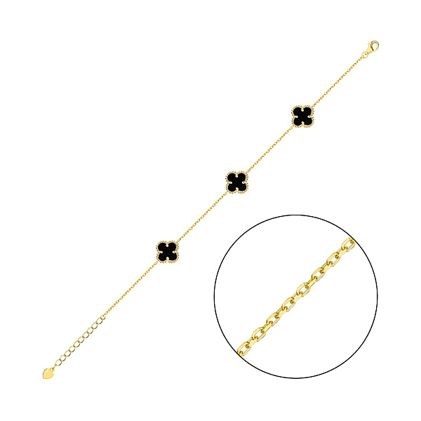 Срібний браслет Клевер з оніксом і з жовтим родіюванням (арт. 7509/1364/10жо) – зображення 1