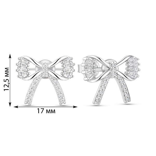 Срібні сережки-пусети Бантики з фіанітами (арт. 7518/7325) – зображення 2