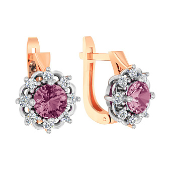 Золоті сережки з кварцом і фіанітами (арт. 111042ПрГ)