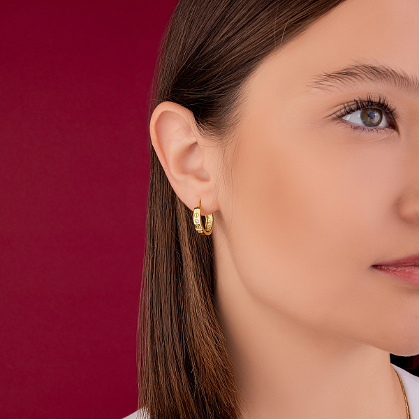 Серьги-кольца из желтого золота с фианитами (арт. 109870/15ж) – изображение 3