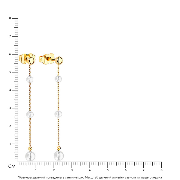 Пусеты золотые в желтом цвете металла с жемчугом (арт. 106847жпрлб) – изображение 4