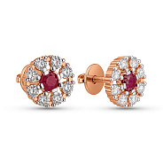 Золотые пусеты с рубином и бриллиантами (арт. Т011691р)