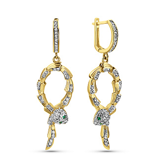 Фото Золоті сережки Змія з фіанітами (арт. 1091820жз)