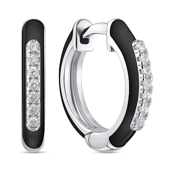 Фото Сережки-кільця з фіанітами та чорною емаллю (арт. 7502/10077/10еч)