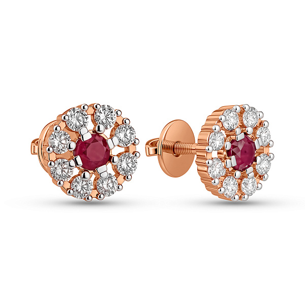 Золотые пусеты с рубином и бриллиантами (арт. Т011691р) – изображение 1