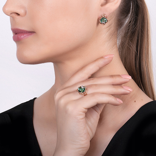 Золотые серьги с кварцем и фианитами (арт. 110423Пз) – изображение 2