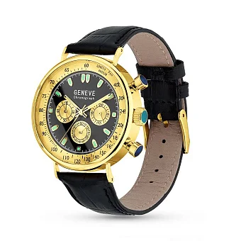 Золотий кварцовий годинник зі шкіряним ремінцем (арт. 260240жчч)