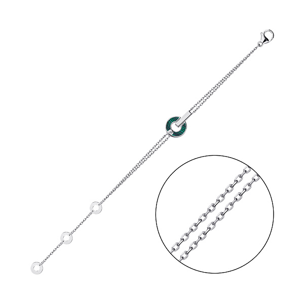 Срібний браслет з малахітом та фіанітом (арт. 7509/3868млх) – зображення 1