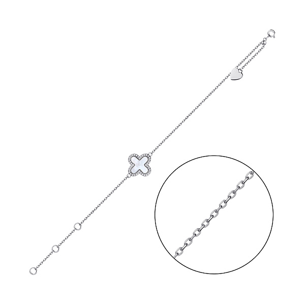 Серебряный браслет с перламутром и фианитами (арт. 7509/БК2ФП/3006Ш-22) – изображение 1