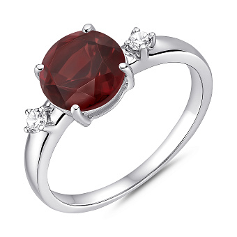 Серебряное кольцо с гранатом и фианитами (арт. 7501/2104124Г)