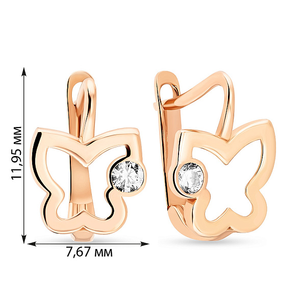 Детские сережки «Бабочки» из золота с фианитами (арт. 106141) – изображение 2