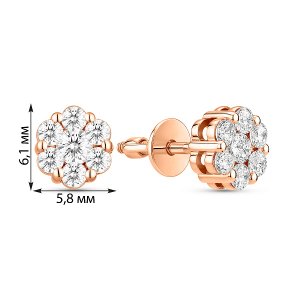 Серьги-пусеты из красного золота с фианитами (арт. 110382) – изображение 4