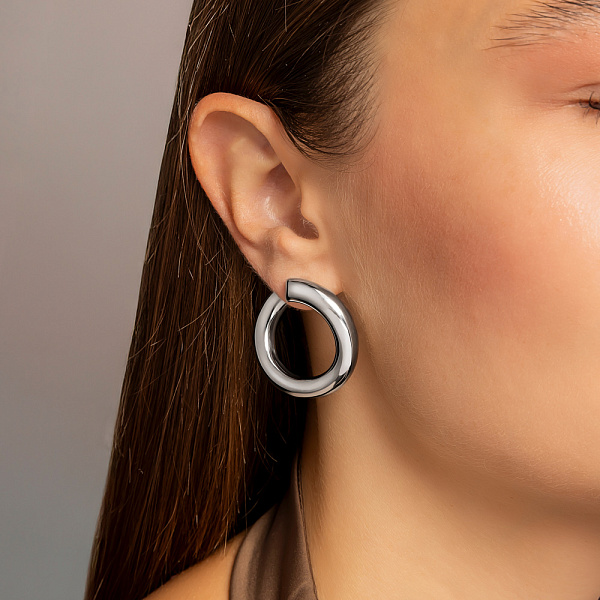 Серьги-кольца из белого золота Francelli без камней (арт. е1091981/30б) – изображение 2