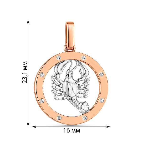 Золотой подвес "Рак" с фианитами (арт. 440667) – изображение 6