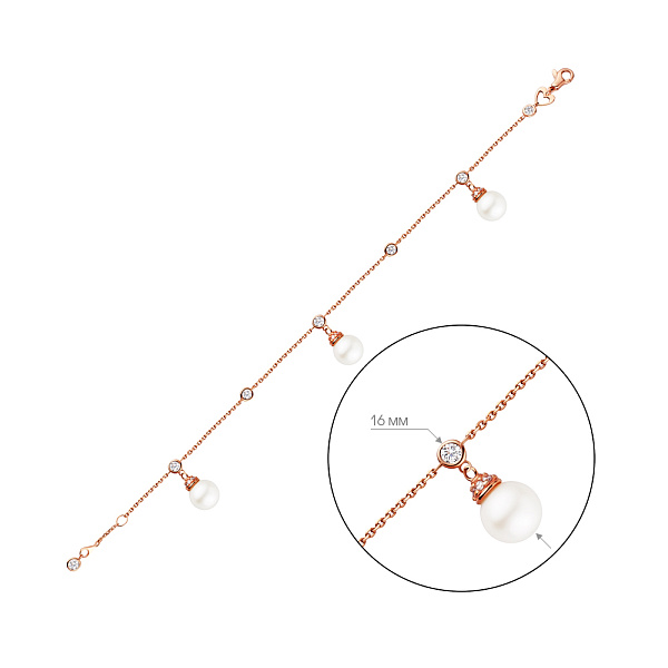 Золотой женский браслет с жемчугом и фианитами (арт. 321968прлб) – изображение 5