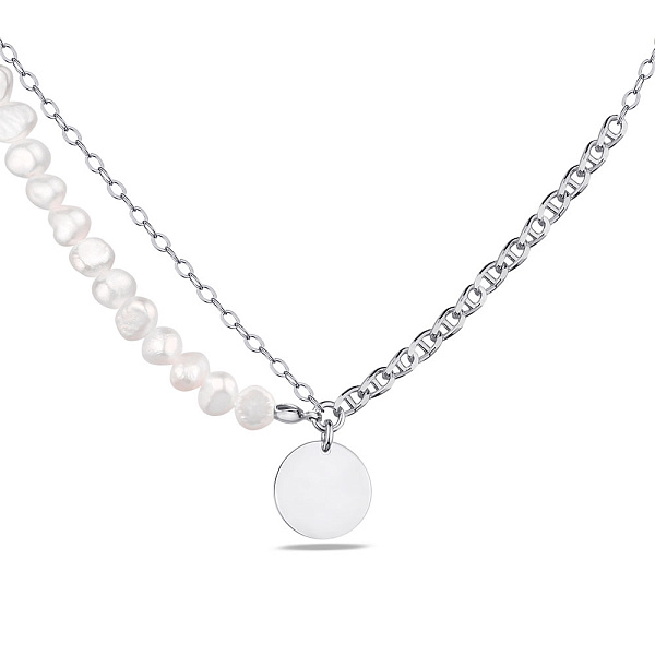 Подвійне срібне кольє з перлинами і з монеткою (арт. 7507/1544жб) – зображення 1