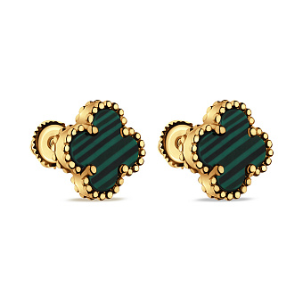 Серебряные серьги Клевер с малахитом (арт. 7518/6721/10жмлх)