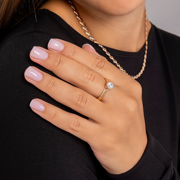 Золота каблучка на заручини з фіанітом (арт. 140338) – зображення 3