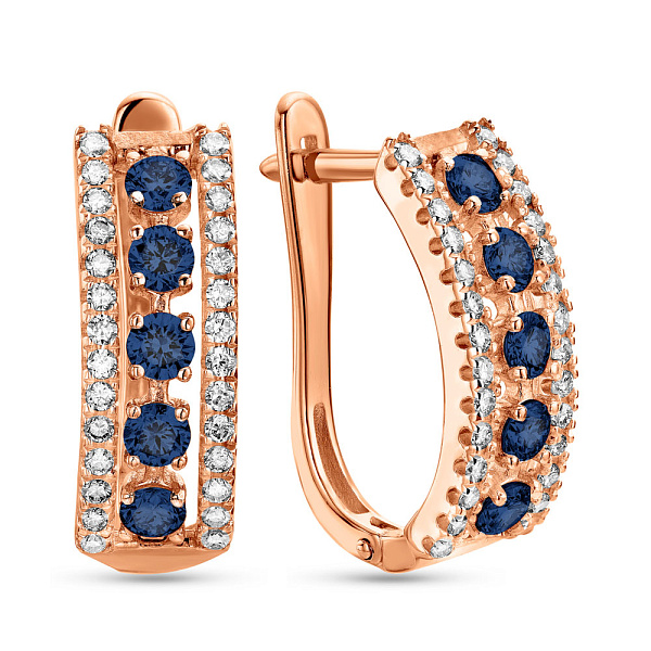 Золоті сережки з діамантами і сапфірами (арт. 2191884201с) – зображення 1