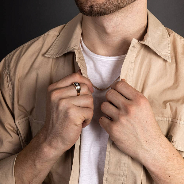 Золотая печатка с фианитом и эмалью (арт. 170046е) – изображение 3