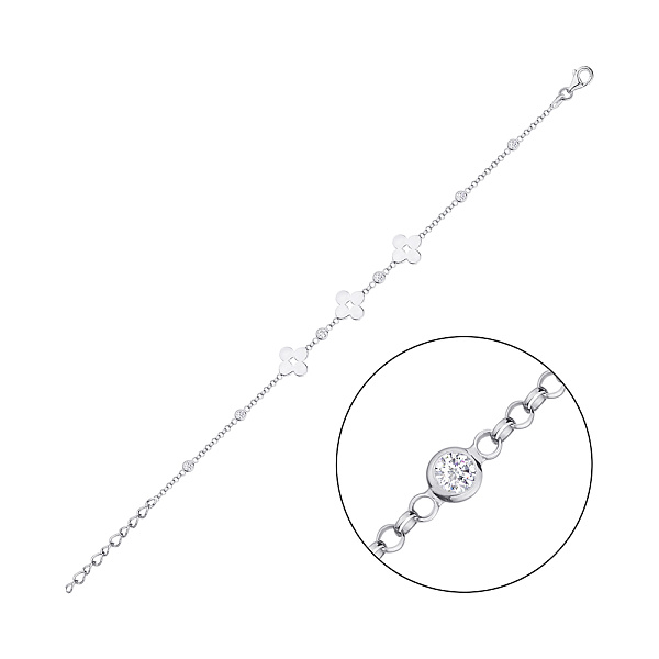 Браслет из серебра "Клевер" с фианитами (арт. 7509/3667) – изображение 1