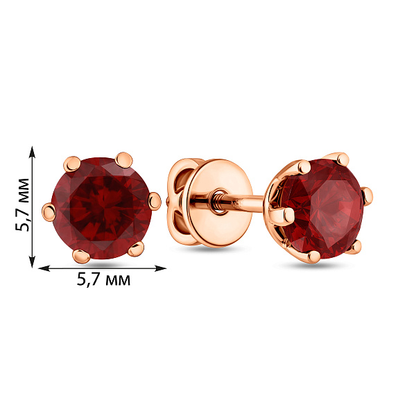 Пусеты из красного золота с гранатом (арт. 110814Пк) – изображение 2