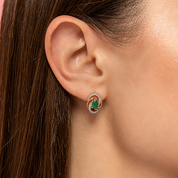 Золотые серьги с изумрудом и бриллиантами (арт. С011050и) – изображение 3