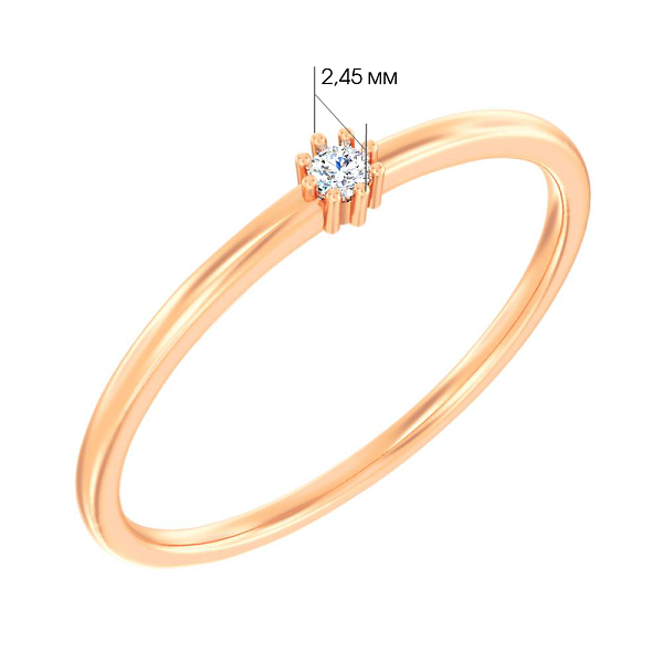Тонкое золотое кольцо с одним бриллиантом (арт. К011224) – изображение 2