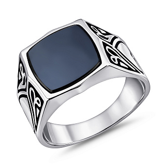 Фото Серебряная печатка с эмалью и ониксом (арт. 7506/730о)