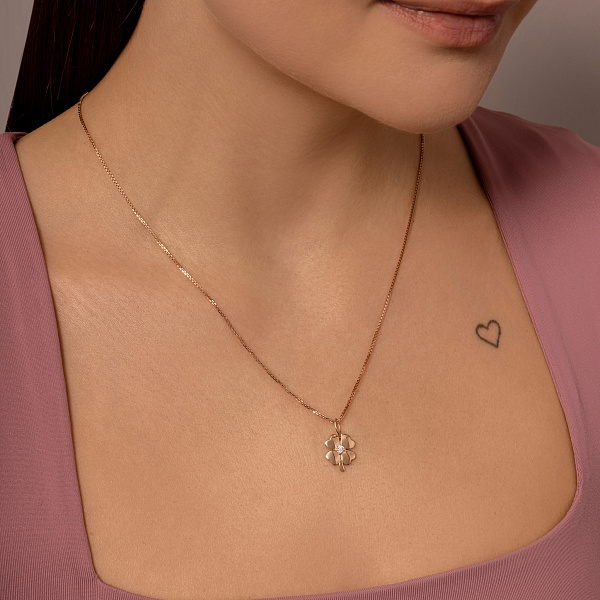 Подвес "Клевер" из золота с одним фианитом (арт. 424580) – изображение 2