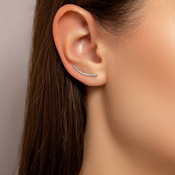 Сережки-клаймбери з білого золота з діамантами  (арт. С011395015б) – зображення 3