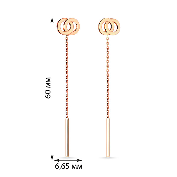 Сережки-ланцюжки з червоного золота (арт. 107361) – зображення 2