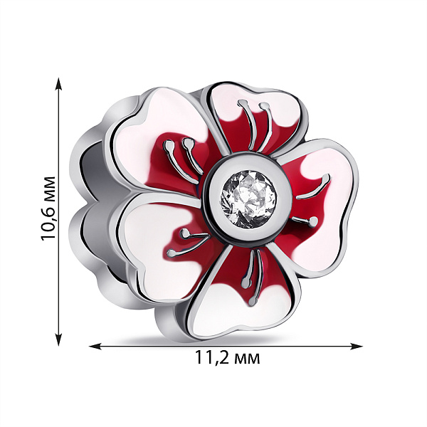Серебряный шарм Цветок с эмалью и фианитом (арт. 7903/4308ебк) – изображение 2