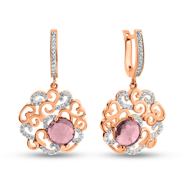 Золотые серьги-подвески с кварцем (арт. 103286Пкр) – изображение 1