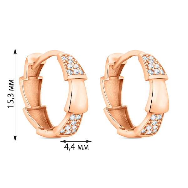Серьги-кольца из красного золота с фианитами (арт. 1091444) – изображение 4