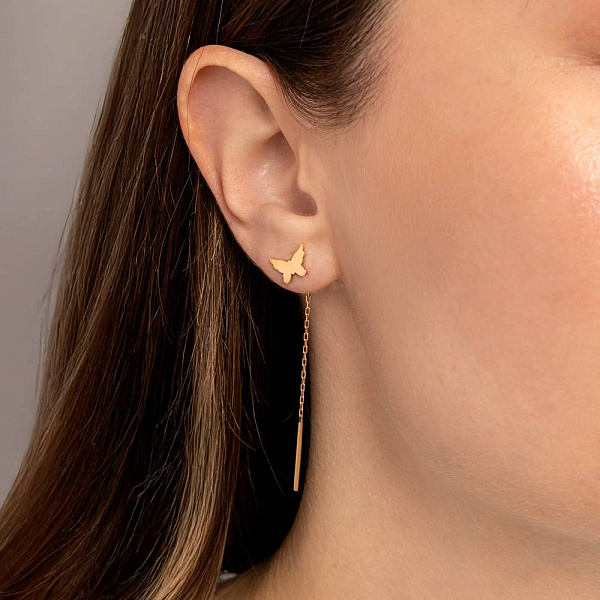 Золотые серьги-протяжки «Бабочки» (арт. 106396) – изображение 2